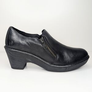 Born black leather clogs zipper low heel platform women's size 9.5